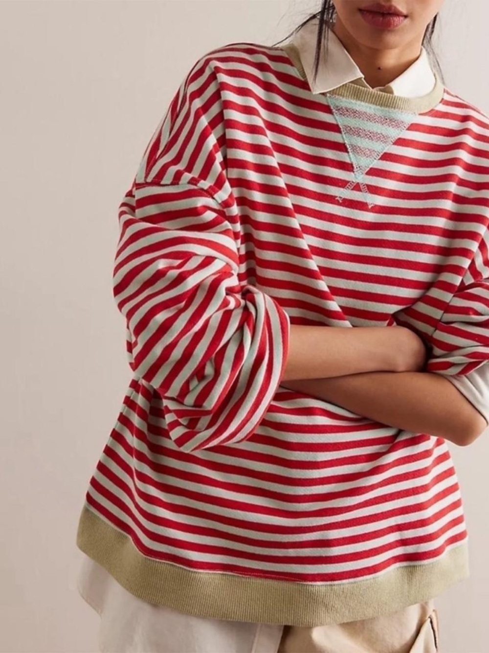 WE THE FREE Red Striped Crewneck Sweatshirt